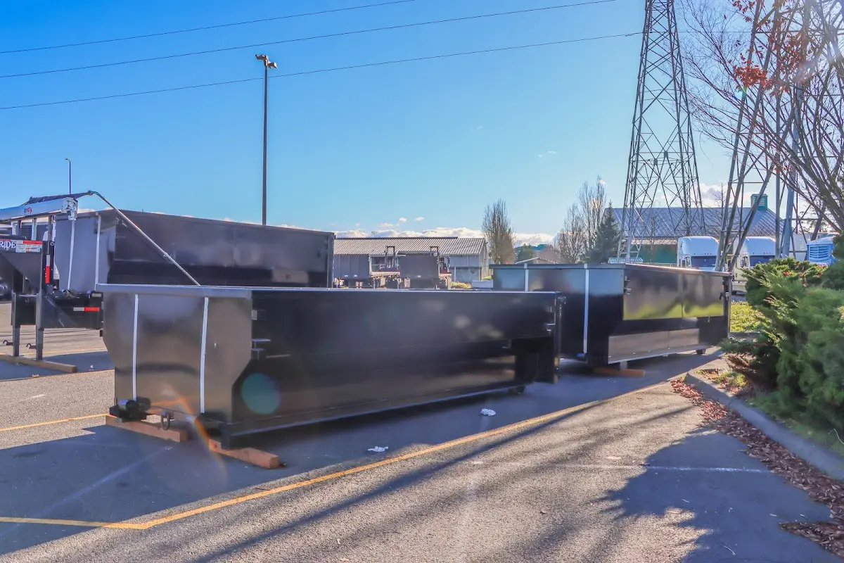 Roll-off dumpster ready for waste disposal at job site for 2 Yard Dumpster Rental in Stockton